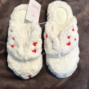 NWT - Auden Plush Slippers with Heart Accents